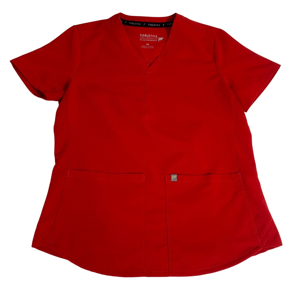 Fabletics Scrubs Womens XS Red V-Neck Short Sleeve Performance Scrub Top
